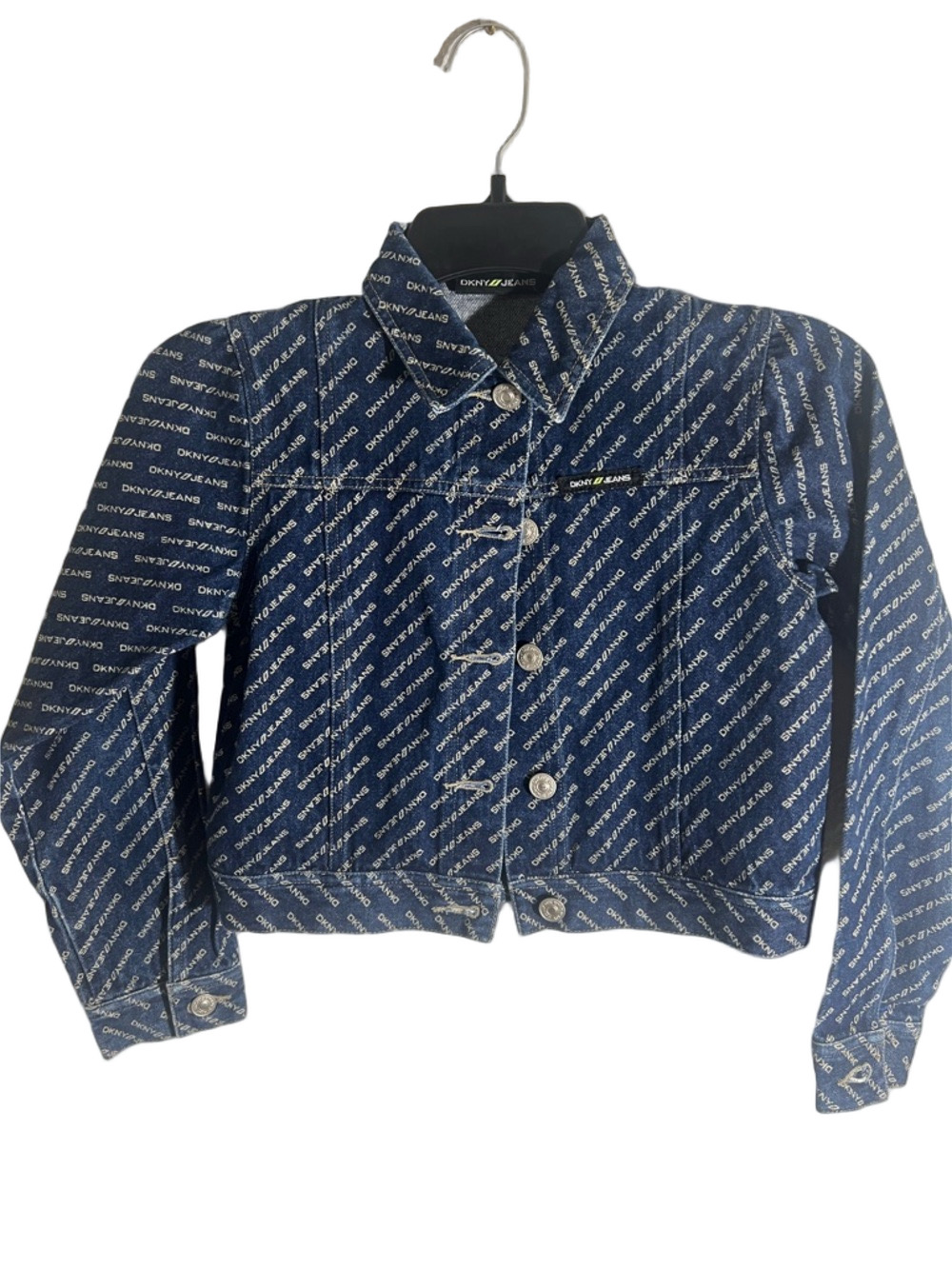 DKNY Jeans Logo Allover Denim Jacket in Navy kids size 10